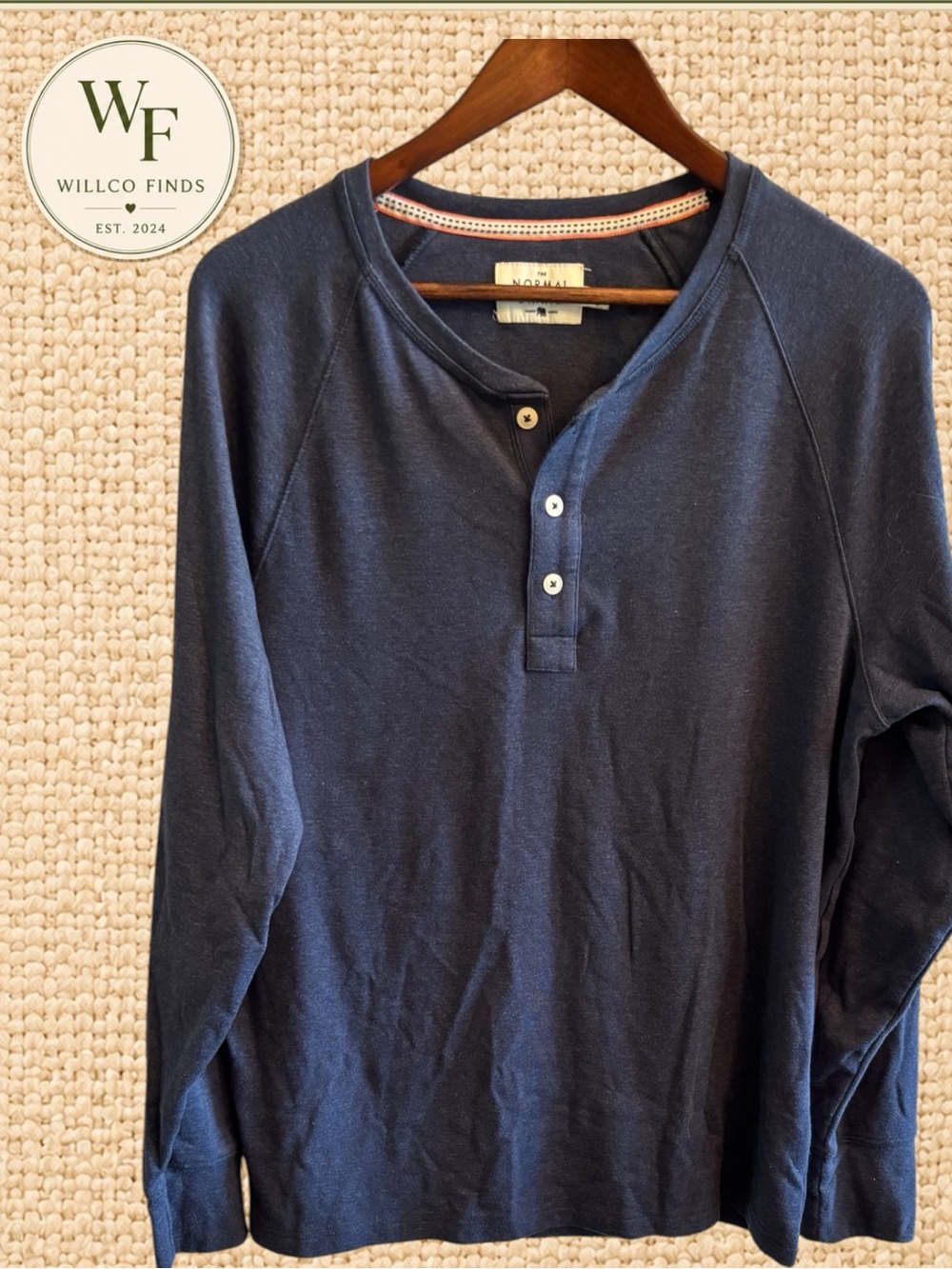 The Normal Brand Men’s Large Navy Henley Long Sleeve Shirt Cotton Blend